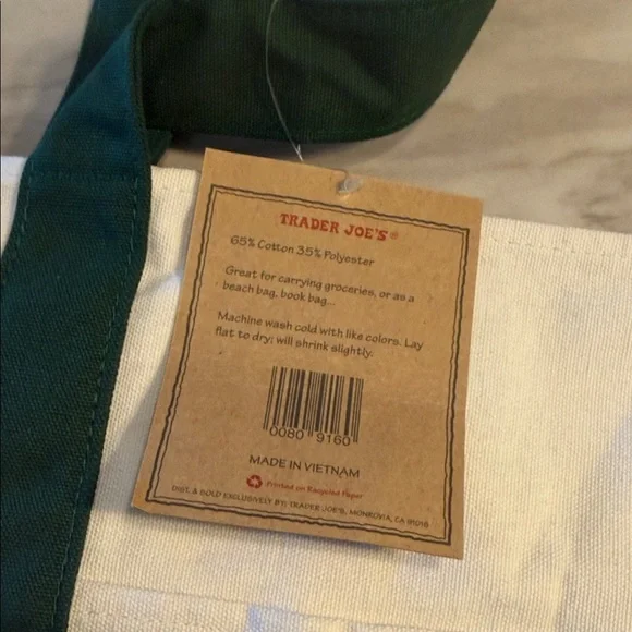 Trader Joe's Reusable Tote Bag with Green Straps NWT - Picture 3 of 12